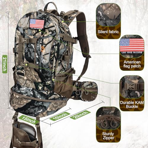 YVLEEN Hunting Backpack, Durable Camo Hunting Packs for Men, Large Capacity Hunting Day Pack for Rifle Bow Gun - Image 4