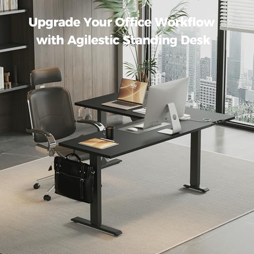 Image of Agilestic 63 x 55 Inch L Shaped Standing Desk Adjustable Height, Corner Standing Desk, Sit Stand Up Computer Table, Splice Board, Black