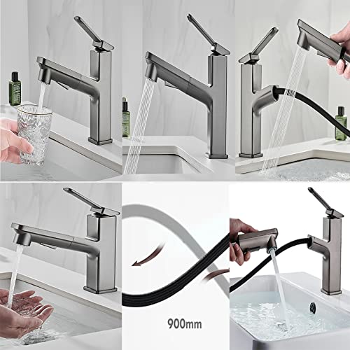 Robinet de lavabo rétractable à poignée unique eau chaude froide gris mat - 4