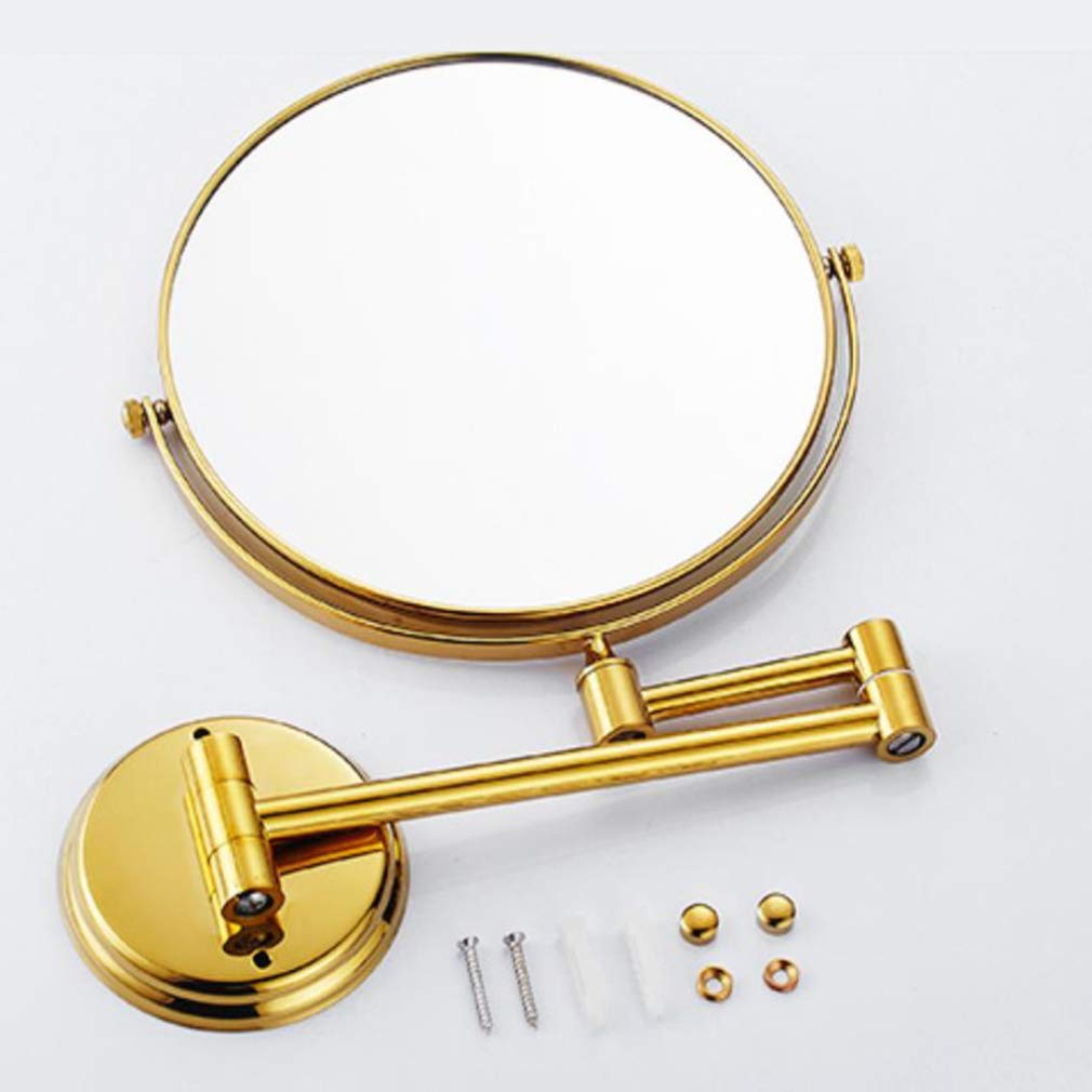 Specchio cosmetico per Trucco, Specchio da Bagno con ingrandimento 3X a Parete su Due Lati Specchio cosmetico Estensibile Girevole a 360°, Oro (Oro 8 Pollici) (Oro 6 Pollici)