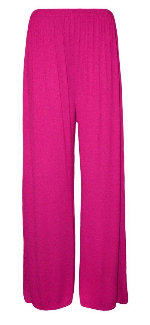 Wearall Women's Cerise Plus Size Plain Palazzo Wide Leg Flared Trousers Pants 20-22