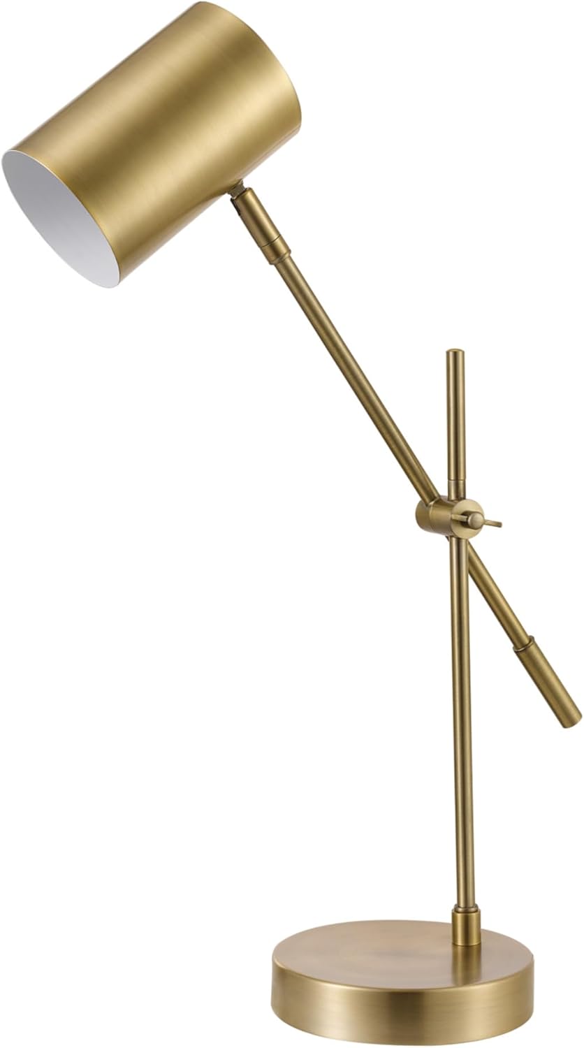 Globe Electric x Novogratz 52887 18" Desk Lamp, Matte Brass Finish, Adjustable Height, Balance Arm, Rotary Switch on Shade, Modern Lighting for Bedroom or Office, E26 Base 50W Bulb
