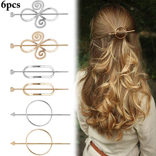 Hair Clip for Women, Vintage Metal Hair Barrettes Geometric Hair Pin Hair Clips for Girls Thick Hair Styling Hair Accessories (6psc-Silver&Golden)