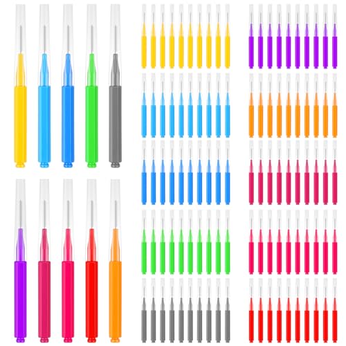 100 Pcs Brossettes Interdentaire, Outil de Nettoyage Dentaire, Brosse Dentaire Portable avec Couvercle, Nettoyage Facile Des Espaces Interdentaires(10 Couleurs)