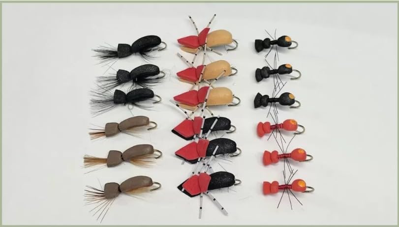 18 Pack Dry Flies - Beetles and Foam Ants inc Hi Viz, Ants and Standard, Mixed Sizes, See description, fly fishing