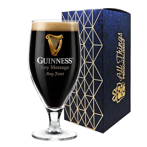 All Things Personalised Official Stemmed Guinness Pint Glass Engrave with Any Message for Any Occasion Stylize with a Variety of Fonts Laser Engraved Gift Box Included