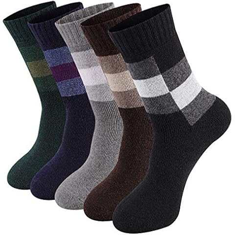 Heatuff Men's Winter Wool Socks Warm Soft Full Cushion Crew Socks (5 Pairs), Normal Thick - Multicoloured 2, One Size Cover
