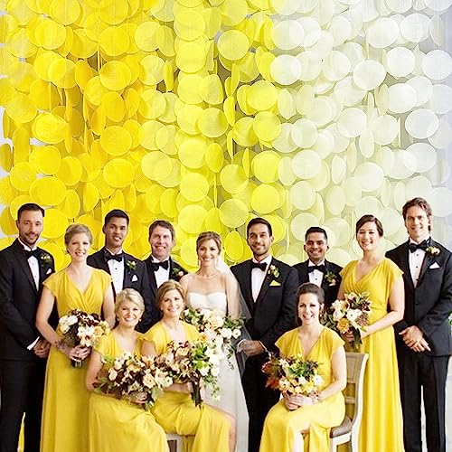 Image of 192Ft Yellow Party Decorations Ombre Yellow White Big Polka Dots Backdrop Streamer Gradient Yellow Tissue Paper Circle Dot Hanging Garland for Lemon Bee Sunflower Birthday Party Supplies