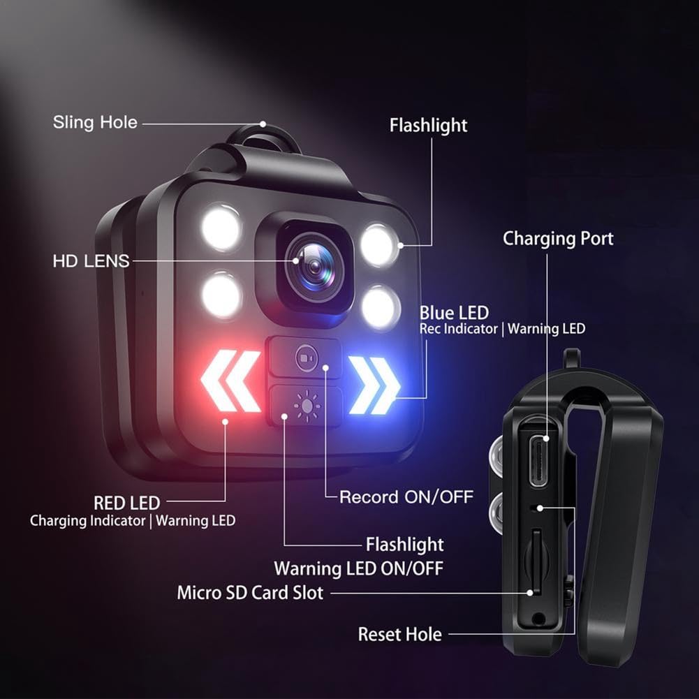 Mini videocamera per il corpo Videoregistratore sportivo per visione notturna Registratore 1080P HD per applicazione della legge all'aperto domestica