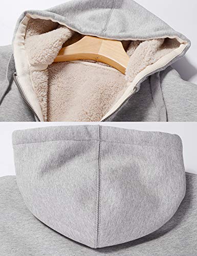 Jenkoon Womens Heavyweight Fleece Sweatshirt Full-Zip Sherpa Lined Hooded Sweatshirt Jacket Coat (Light Grey, X-Small) #TOP5