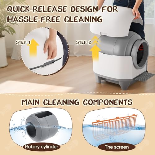 GUNJI Automatic Self-Cleaning Litter Box, 90L Large Capacity for Multiple Cats - APP Controlled with Safety Protection, Included Litter Mat & 1 Roll Garbage Bags (Gray) - Image 3