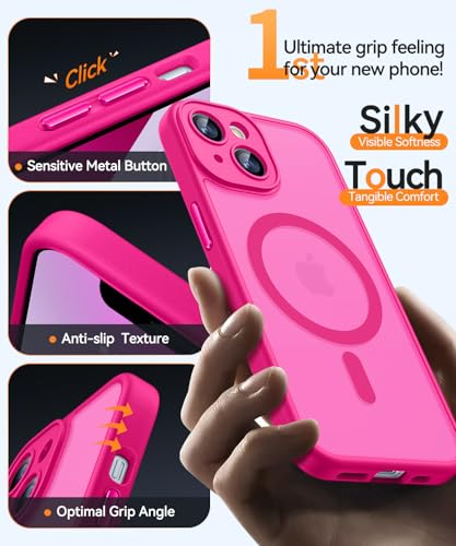 Image of CANSHN Magnetic for iPhone 13 Mini Case, Upgraded [Full Camera Protection] [Compatible with Magsafe] [Translucent Matte] Shockproof Protective Phone Case for iPhone 13 Mini 5.4 inch - Hot Pink