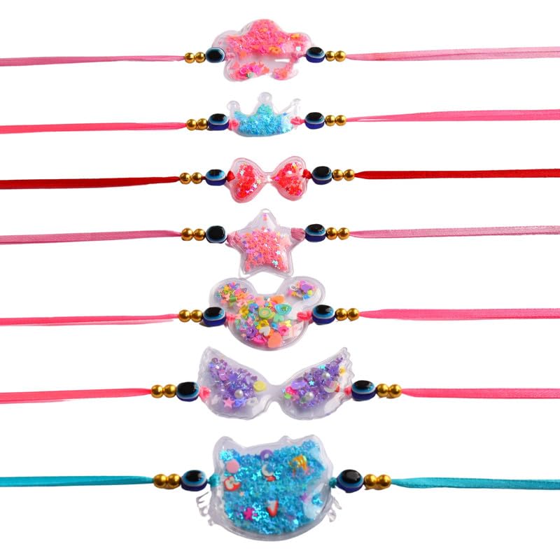 IMAGICART Pack of 7 Stylish Kids Rakhi for Boys, Girls, Children, Younger Brother Sister | Transparent Sparkle Evil Eye Fancy Kids Rakhi | Raksha Bandhan Rakhi Gift for Kids (B0D9QXMRVC) Amazon Price History, Amazon Price Tracker