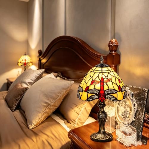 Image of 8'' Stained Glass Table Lamp, Vintage Desk Bedside Night Light