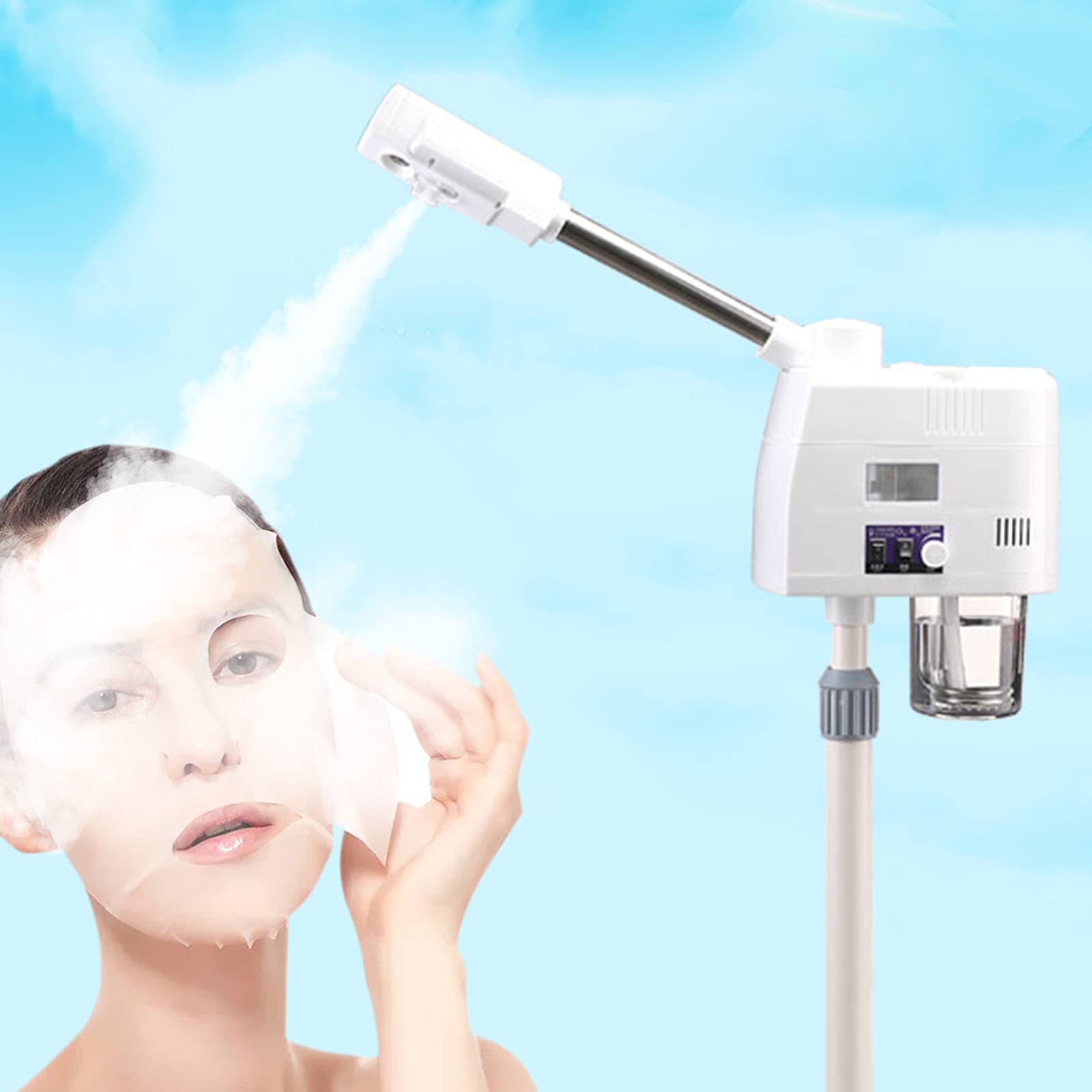Vaporizador facial de ozono, limpiador de poros, vapor, máquina de spa, dispositivo de vapor, diseño retráctil, 4 rollos, sauna facial con función de protección contra incendios secos