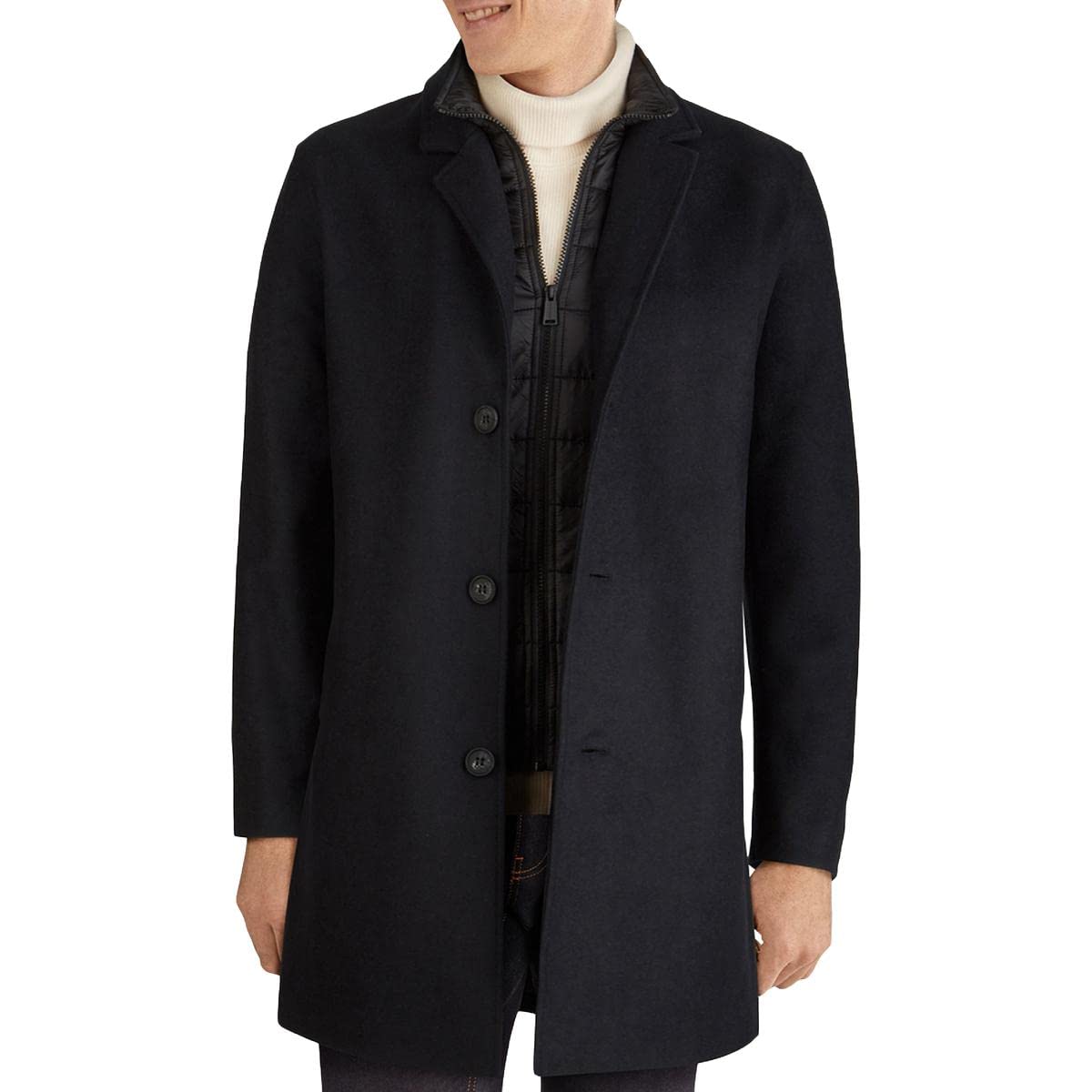 Cole HaanMen's Laminated Wool Topper with Bib Wool Coat