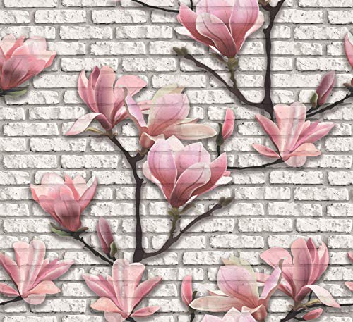 Image of DWELLSINDIA Flowers in Brick Wall Background Self Adhesive Peel and Stick PVC Wallpaper Waterproof, Scratch Resistant, Laminated (41x244 cm, Multicolor, Matt)