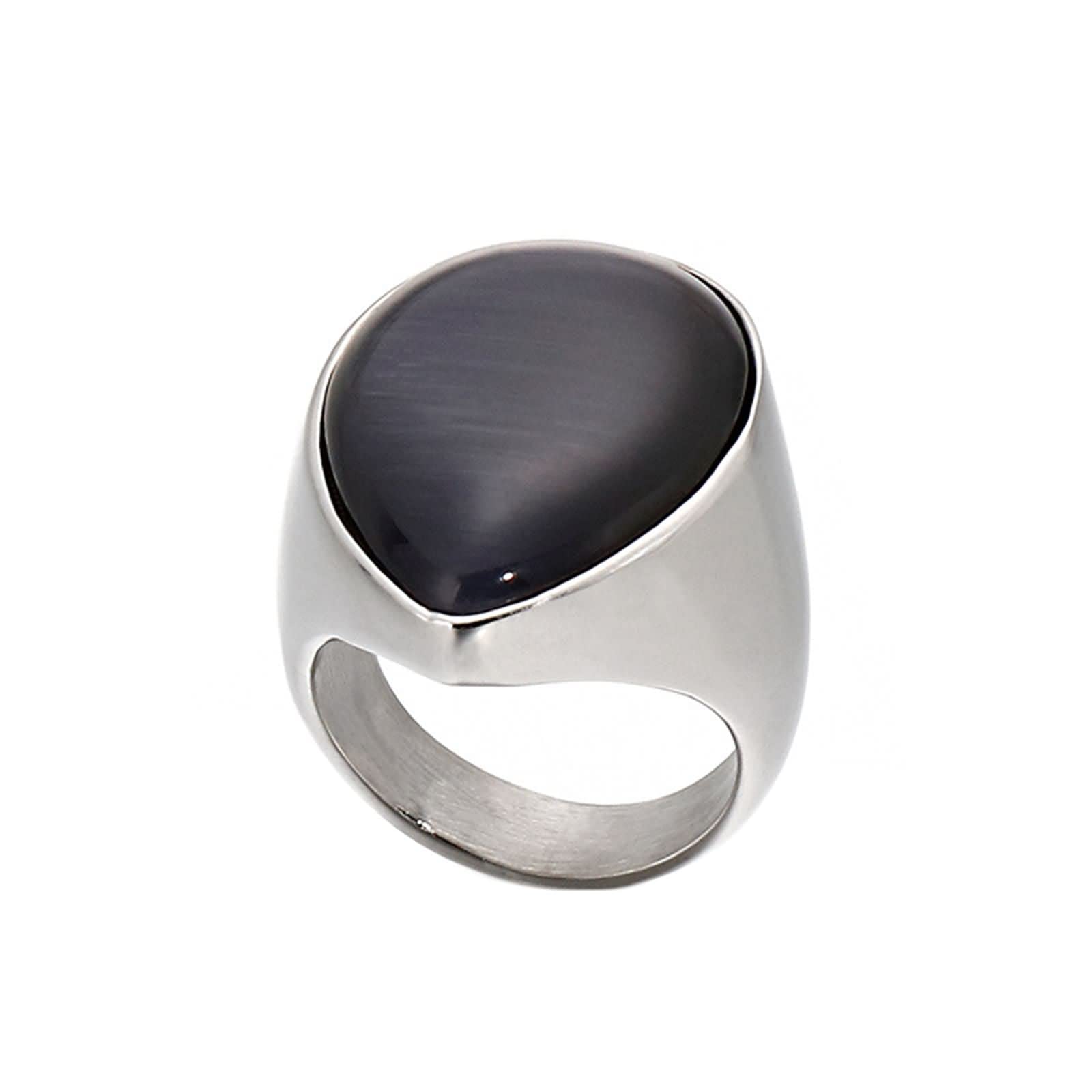 Mesnt Anillos de acero inoxidable para mujer, anillo de acero inoxidable de 26 mm multicolor con piedra de lágrima grande para hombres/mujeres