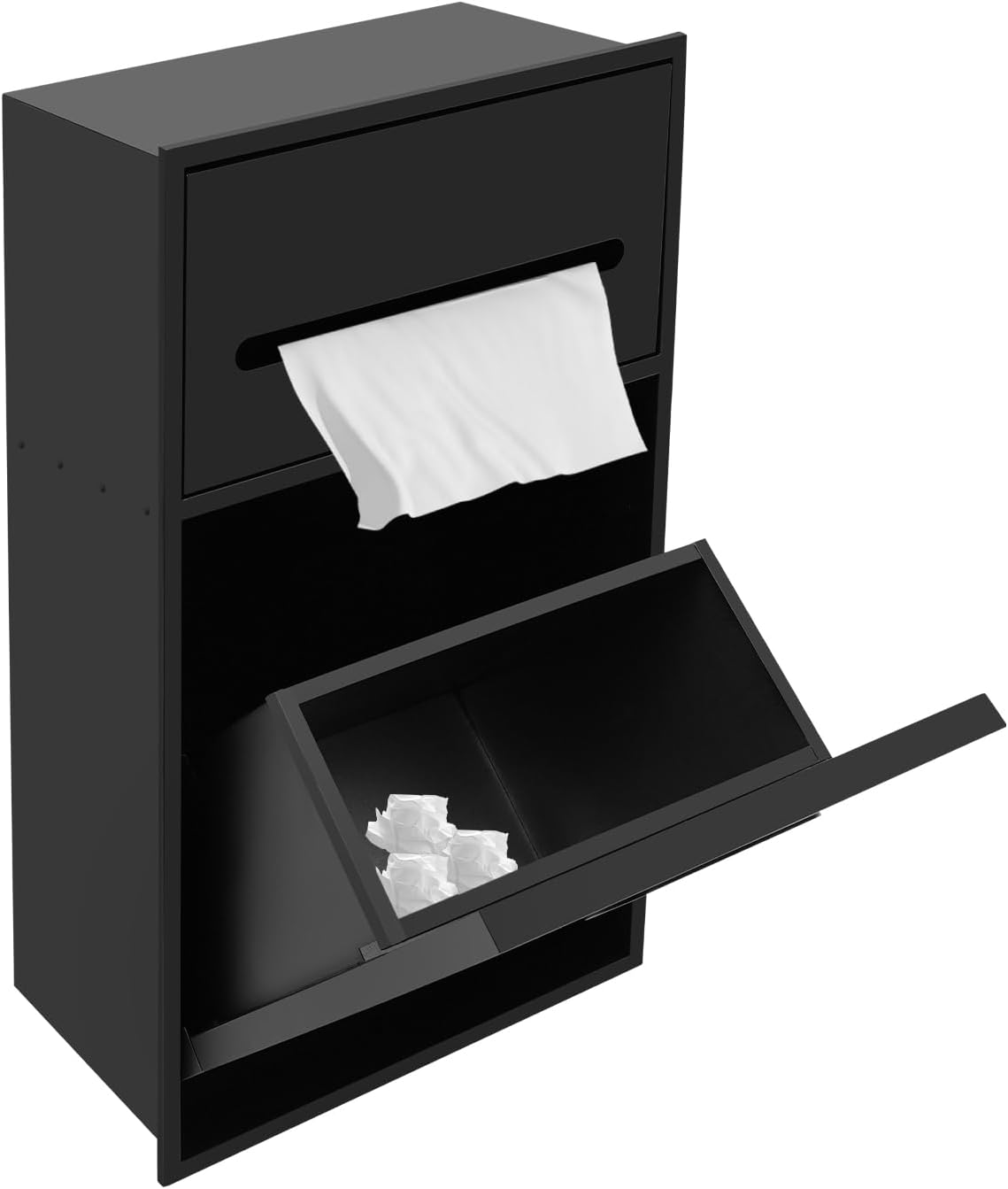 Stainless Steel Shower Niche, Built-in Trash Can Alcove, Toilet Paper Toiletries Storage Rack, 12 x 20 inch Recessed Storage Cabinet for Bathroom, Living Room, Kitchen (Black)