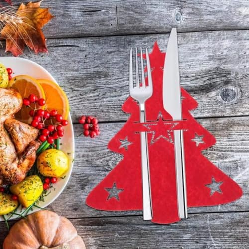 Sac à couverts Noël 100 pcs range-couteau élan et sapin - 4