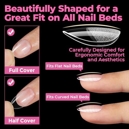 Image of UNA GELLA Extra Short Almond Nail Tips, 15 Sizes Pre-Shaped Full Cover Extra Short Almond Nails 300Pcs Clear Press on Nails for DIY Manicure, Nail Art Design, and Salon Use