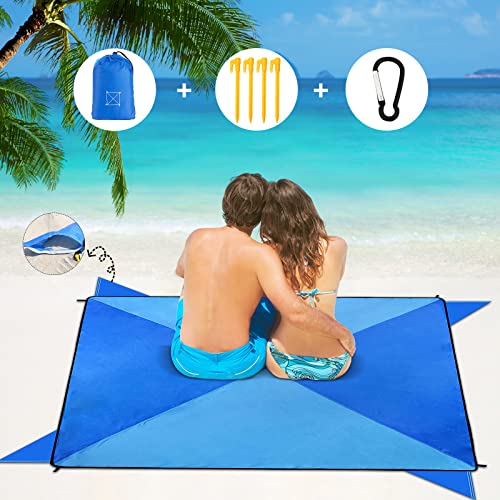 Ausbond Picknickdecke Stranddecke wasserdichte 205 x 205 cm mit Tasche und 4 Pfähle Faltbare tragbare Leichte Picknickdecke aus Polyester für Outdoor Garden Park Camping und Picknick(Blau) Cover
