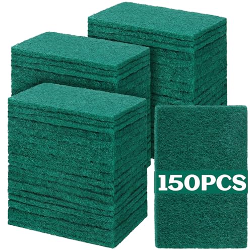 Image of Hoolerry 150 Pcs Non Scratch Scouring Pads for Kitchen Dish,Green | Reusable Anti Grease Scrubbers, for Pan Metal Grills Cookware, Household Cleaning Dishwashing, 4.3 x 3 x 0.3 Inch Size