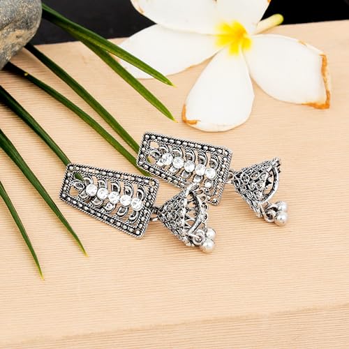 Image of Fashion Frill Earring For Women Floral Silver Oxidised Small Earring For Women And Girls Pair Of 12