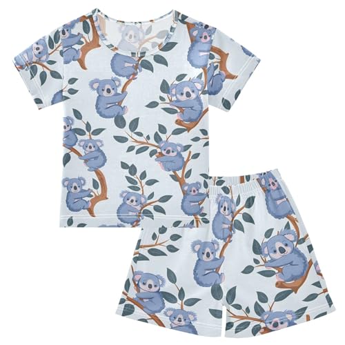 ALAZA Cartoon Cute Koala Leaf Pajamas Short Sleeve 2 Piece Sleepwear Top and Bottom Pajama Set Unisex