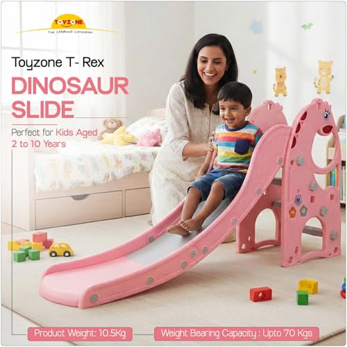 Image of Toyzone B-Rex Dinosaur Slide for Kids | Baby Play Slide | Indoor & Outdoor Kids Slider | Easy Assembly | Safe Rounded Design | BIS Certified | Made in India | Kids Slide for 2-10 Years, Upto 70 kgs