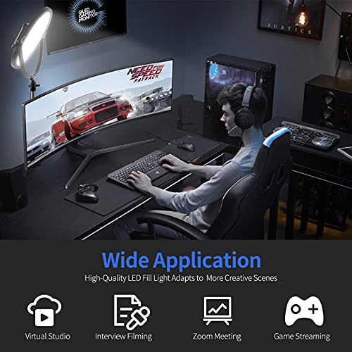 Image of GVM Desk Mount LED Video Light, 10'' Round Key Light with Built-in Diffuser and LCD Display, Bi-Color Professional Light for Game /Studio /Streaming /YouTube Video Shooting, APP Control CRI 97+
