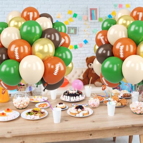 Image of Football Balloons, 50PCS 12inch Party Balloons Dark Green Gold Black Beige Ballons Football Printed Balloons For Boys Game Sports Birthday Party Football Themed Decorations
