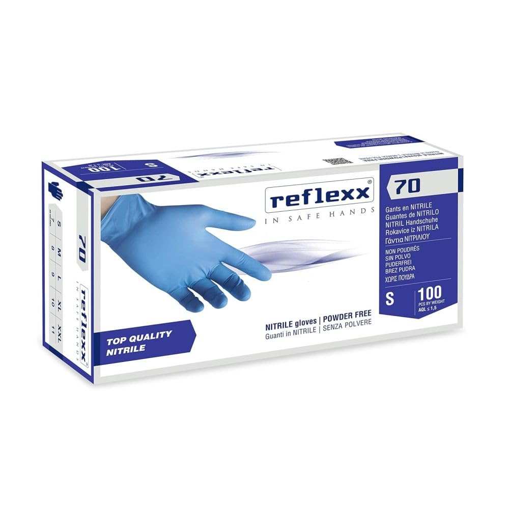 Guanti Nitrile M Reflexx, Guanti Monouso Nitrile 100% LATEX FREE (100/300/1000 Pezzi) Guanti Usa e Getta Nitrile 100% LATEX FREE per Alimenti, Meccatronico, Chimica, Benzinai (1000 PEZZI, L)