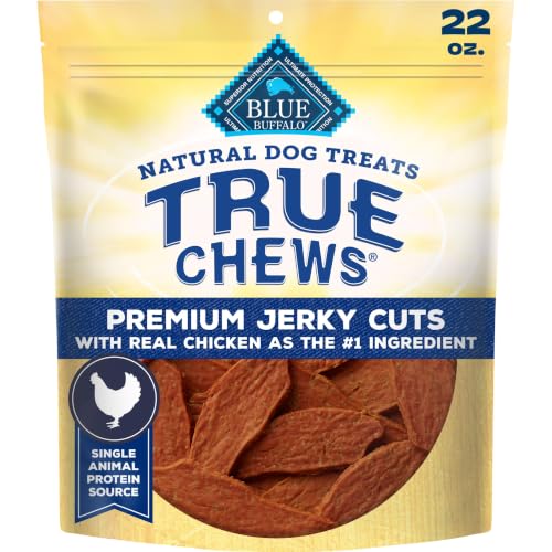 Blue Buffalo True Chews Chicken Premium Jerky Cuts Natural Dog Treats Real Meat Dog Snacks Healthy Reward or Training Treat Made in the USA with Real Chicken & Natural Ingredients 22 oz.