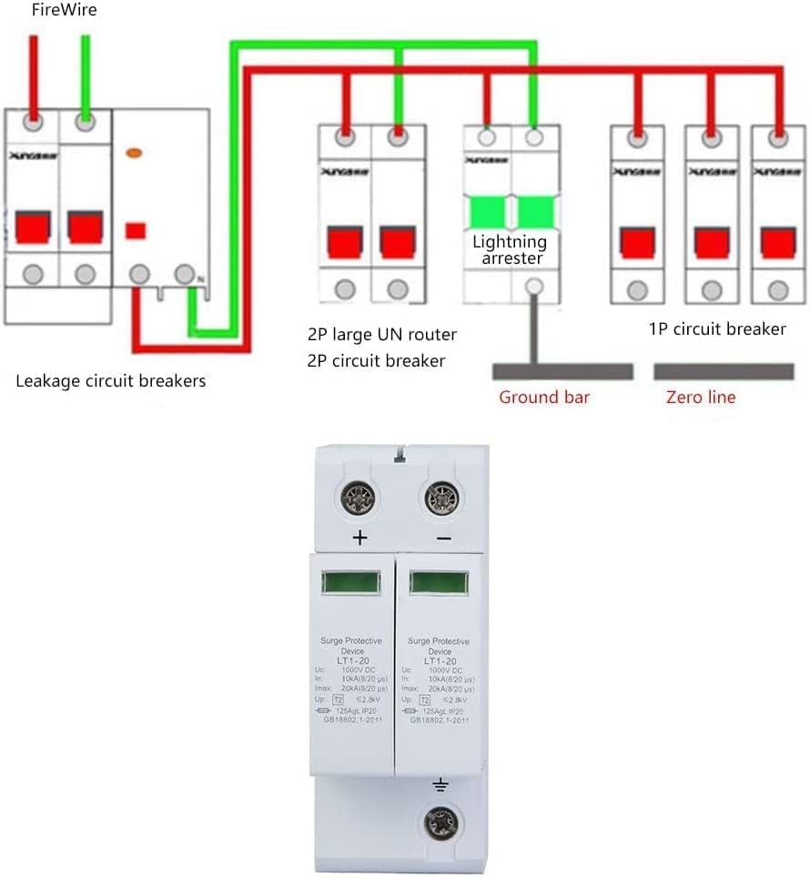 Miniatura 3 de Dc Solar Protector de sobretensiones 2P Dispositivo de protección contra sobretensiones DC Protector de rayos fotovoltaico Pararrayos de bajo