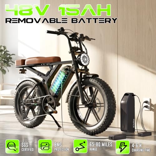 Image of TS TST GRP LLC Electric Bike for Adults, Peak 1500W Motor Retro Ebike, Range 65Miles, 48V 15Ah Removable Battery, 20 inchx4 inch Fat Tires, Full Suspension, Off-Road E Bike for City Commuting, Midnight Black