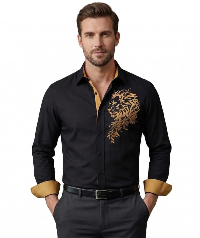 Global Desi Men Full Sleeve Designer Shirt Stylish Patterned Casual Formal Top for Office Travel Party in neutral