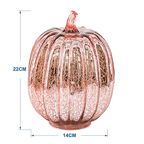 Image of Romingo Mercury Glass Pumpkin Light with Timer for Halloween Pumpkin Decorations Fall and Thanksgiving Decor, Rose Gold, 7.5 inches