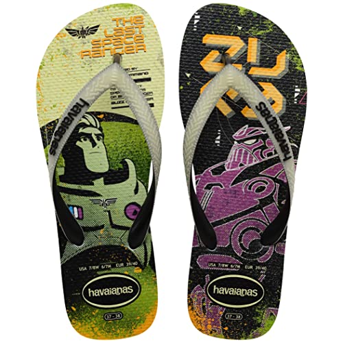 Havaianas Kids Buzz Lightyear Glow In The Dark Flip Flop Sandals, Black/Green, Size 3/4 Youth
