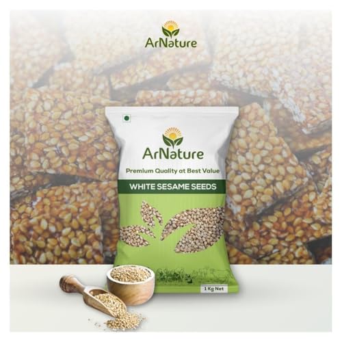 Image of ArNature Raw White Sesame Seeds 1Kg White Til /Gingelly 100% Clean and Natural | Safed Till Seeds for Eating | Everyday Essentials Indian Spices | Non - GMO | Antioxidant rich