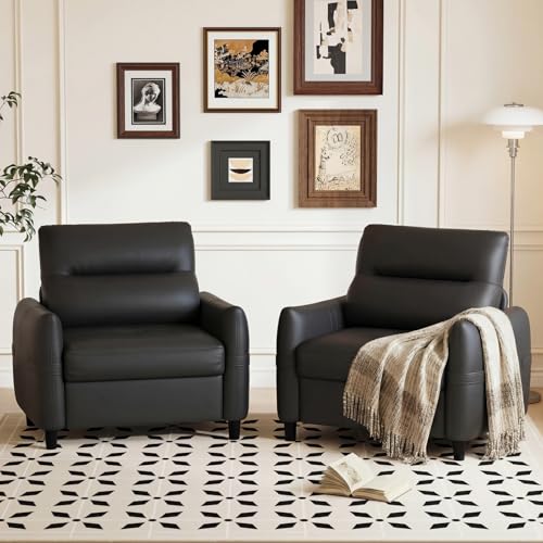 Image of STHOUYN Oversized Leather Accent Chairs for Living Room, Comfy Upholstered Deep Seat Armchair for Adults, Mid Century Modern Arm Chair for Office, Bedroom, Apartment, Reading & Waiting Room (2, Black)