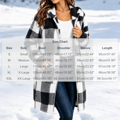 MaMiDay Fleece Jacket Women Plaid Sherpa Hooded Long Coat with Pockets - image 4