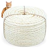 Sisal Rope for Cat Scratcher, Cymuber 6mm Cat Sisal Rope for Replace Scratching Post and Scratcher Repair, DIY Hemp Twine for Tree Tower Carpet Mat Kicker House Pet Toy and Crafts(164-Feet/50M)
