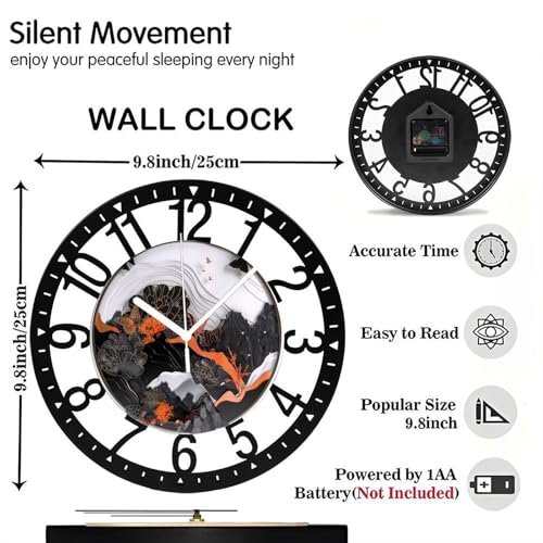 Reloj de Pared Metal 10" Negro Naranja Silencioso miniatura 2