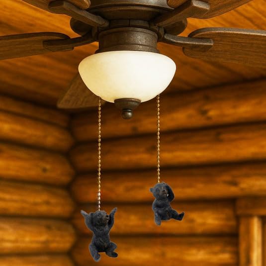 Image of Set of 2 Jumbo Bear Fan Pulls - Rustic Resin Black Bear Ceiling Fan Chain Extenders - 5 inch Pull Chain Included - 3 inch Tall Wildlife Cabin Decor
