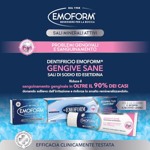 Emoform Zahnpasta für gesundes Zahnfleisch, 100 ml, mit Natrium- und Esetidin-Salzen – reduziert Zahnfleischbluten in über 90% der Fälle und lindert Irritationen – stärkt den Zahnschmelz