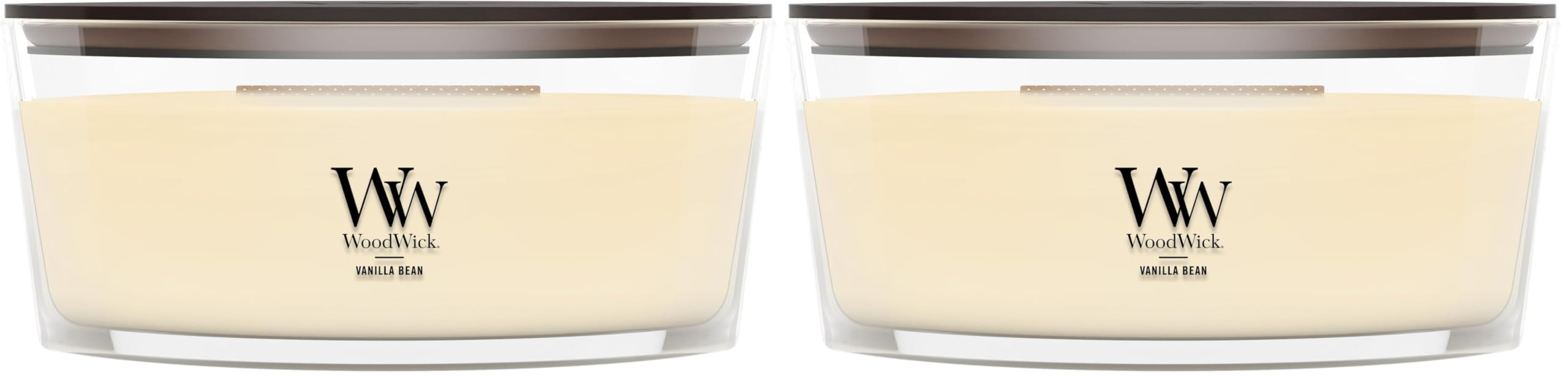 WoodWick Vanilla Bean Holiday Candle Gifts for Women and Men, 16 oz Ellipse Candle with Crackling Wick (Pack of 2)