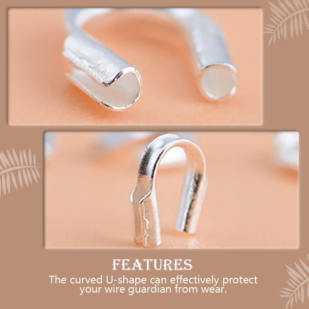 VILLCASE 100pcs Wire Guardian Wire Cable Protector, U-Shaped Guard for Earring Bracelet Necklace Pendant DIY Jewelry Making, Silver - Image 3