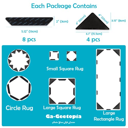 Ga-Geetopia Rug Gripper Tape For Hoardwood Floors - 12 Pcs Non Slip Washable Rug Pads, Reusable Double Sized Anti Curl Corner Side Gripper, Keep Your Rug In Place #TOP5
