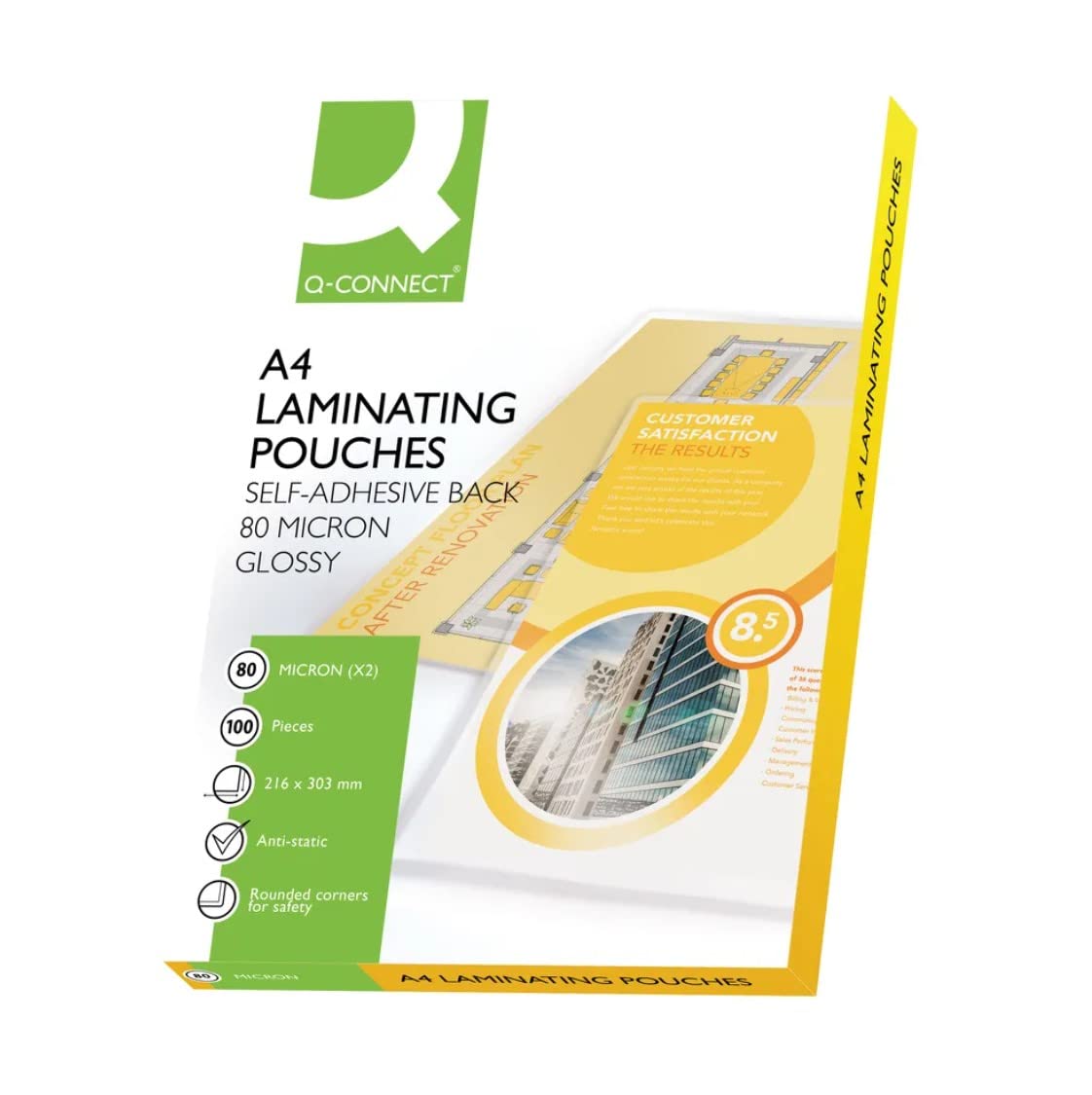 Q-Connect A4 2x80 Micron Adhesive Laminating Pouches (Pack of 100) KF11414, Clear